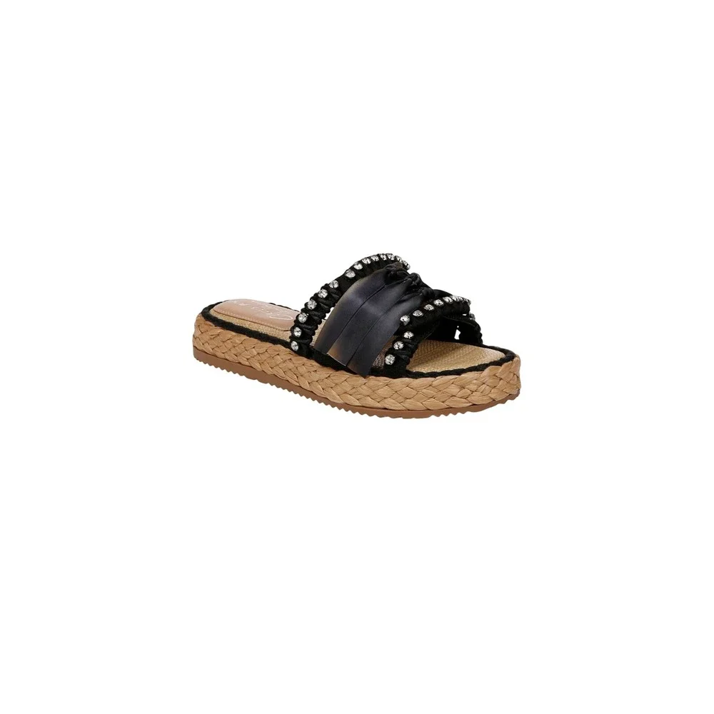 Circus NY Sam Edelman Wyatt Black Rhinestone Espadrille Platform Slides 7.5